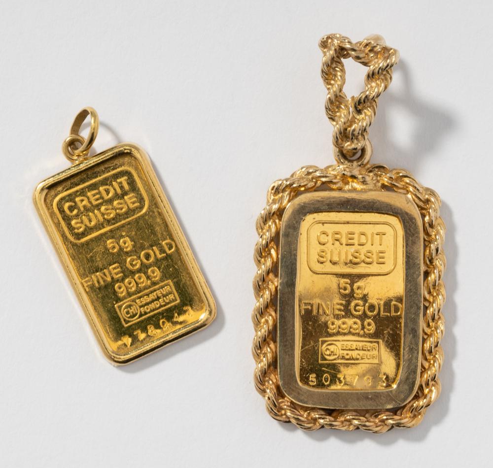 TWO YELLOW GOLD INGOT PENDANTSTwo