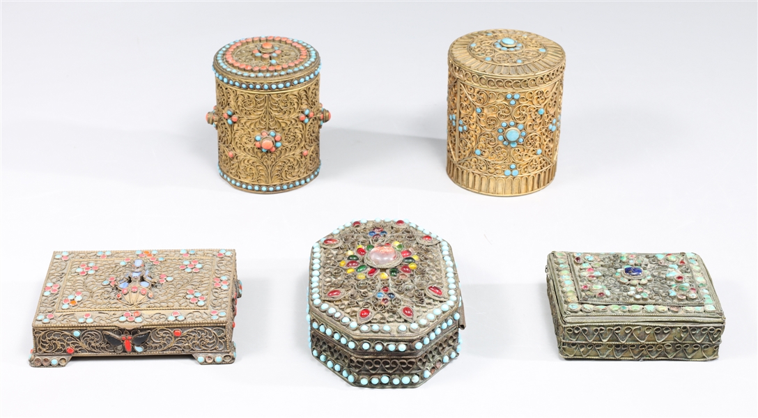 Group of five antique Tibetan jeweled 304677