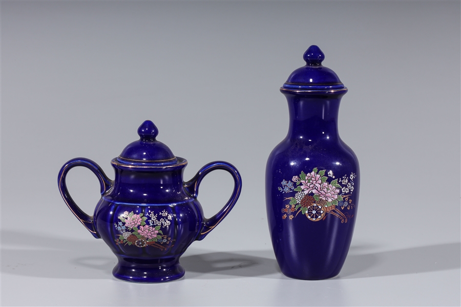 Two Chinese blue glazed enameled