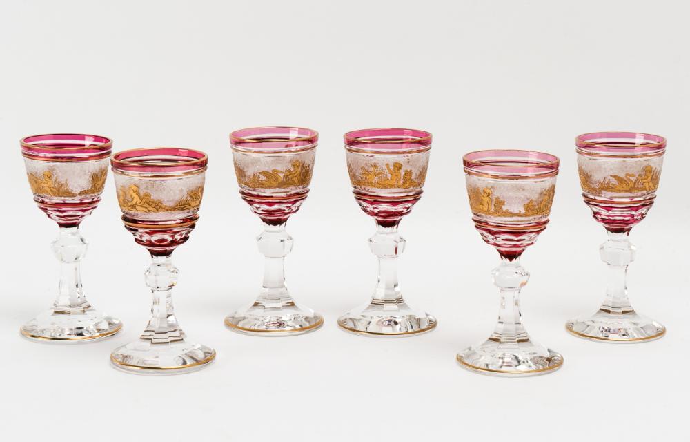 SIX GILT CRANBERRY AND CLEAR CRYSTAL 3046c3