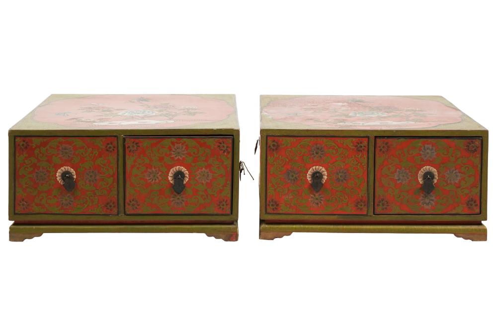 PAIR OF CHINESE PAINTED LOW CABINETSPair