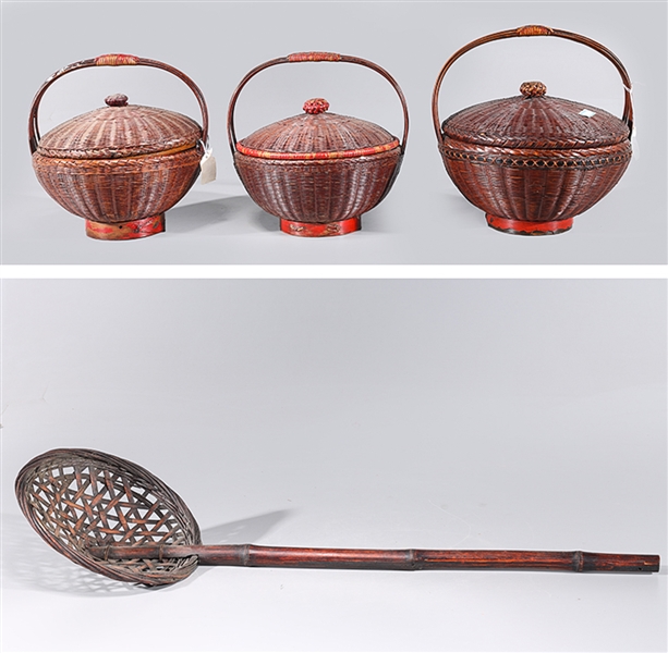 Group of three Chinese wicker and 3046f9