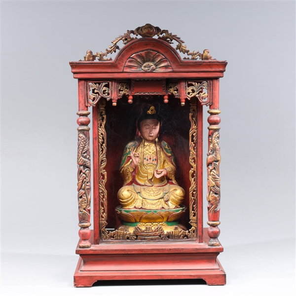 Chinese shrine with carved seated 3046f5