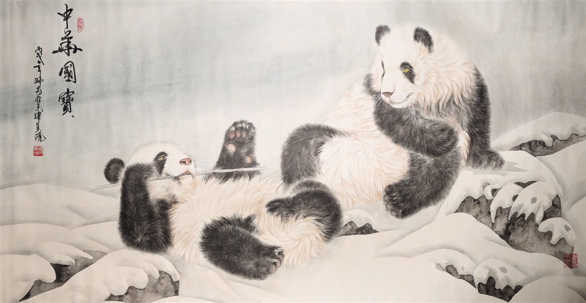 Vintage Chinese scroll pandas 30470a