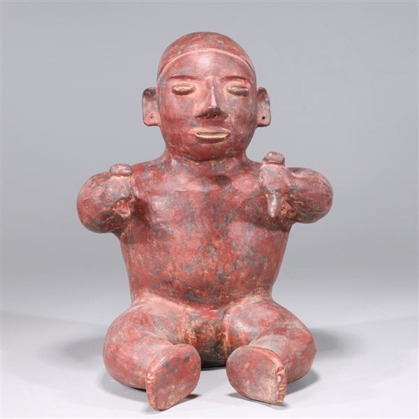 Pre Columbian painted pottery seated 30472b