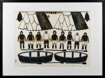 1977 Inuit stone cut print, “Men