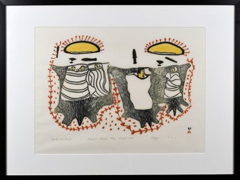 1977 Inuit stone cut print, “Inside