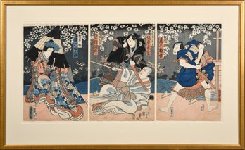 An antique Japanese triptych woodblock 30717f