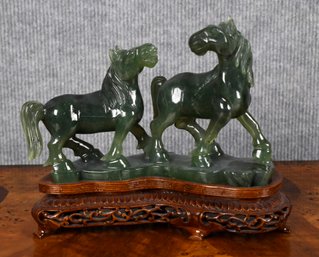 A vintage dark green carved Chinese