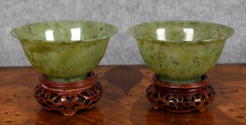 Two small size footed Chinese green