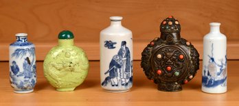 Five vintage Chineses snuff bottles,