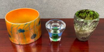 Three art glass pieces, including: