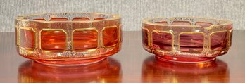 Two glass Moser ashtrays, in pink