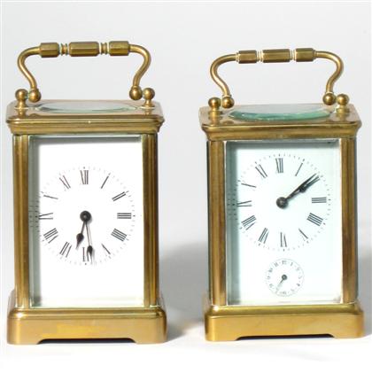 2 French brass and glass carriage clocks