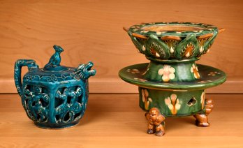 Vintage turquoise glazed teapot
