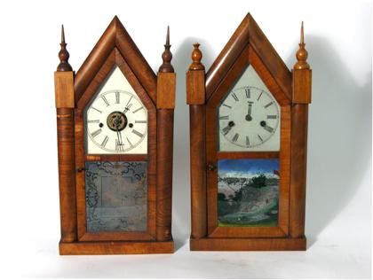 2 rosewood and mahogany shelf clocks