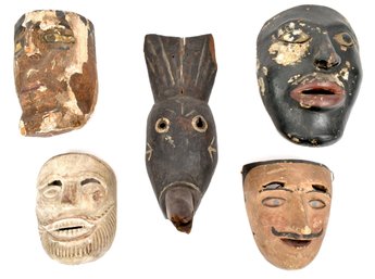 Five vintage painted wooden masks  307352