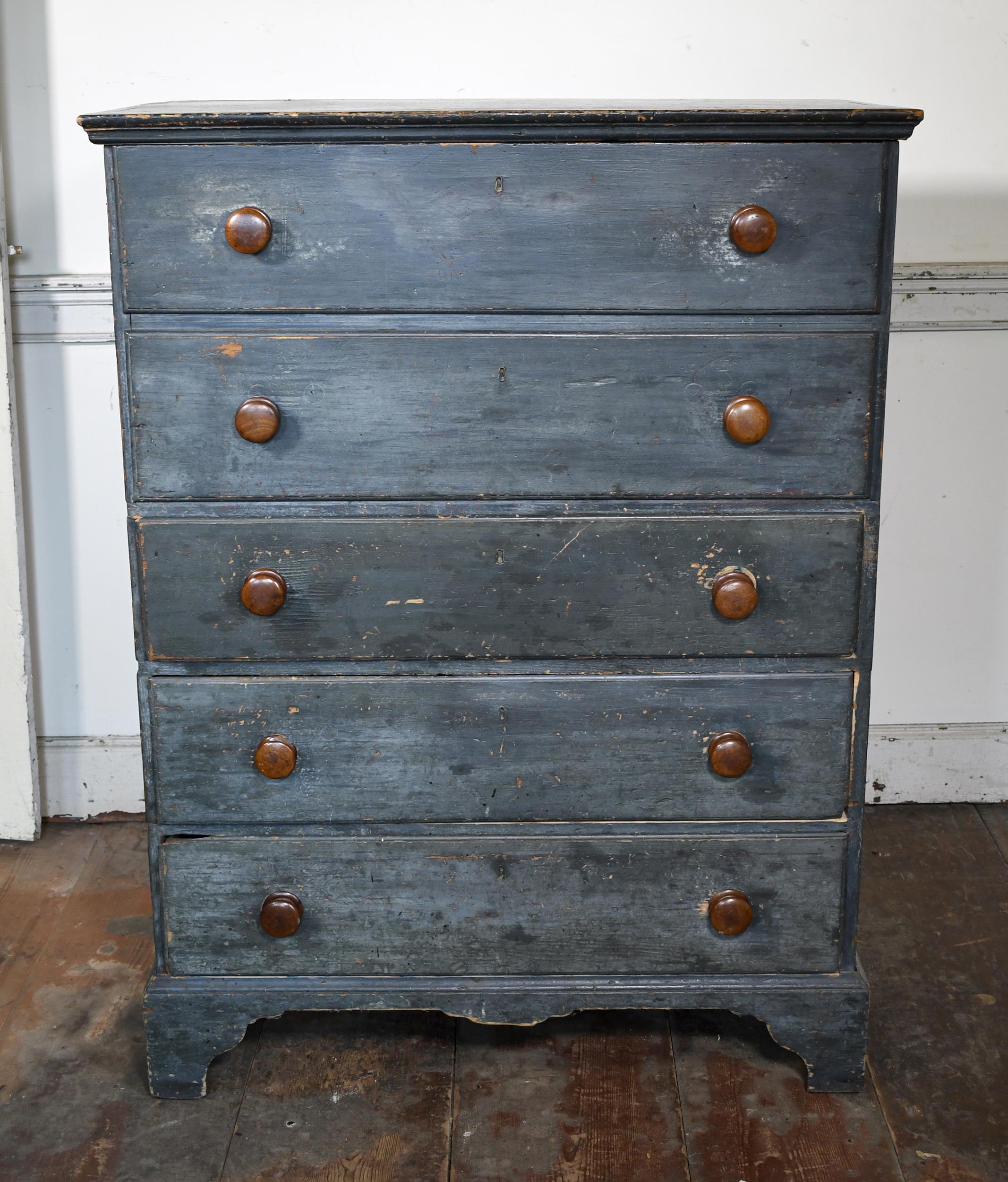 18TH C. BLUE PAINTED THREE DRAWER