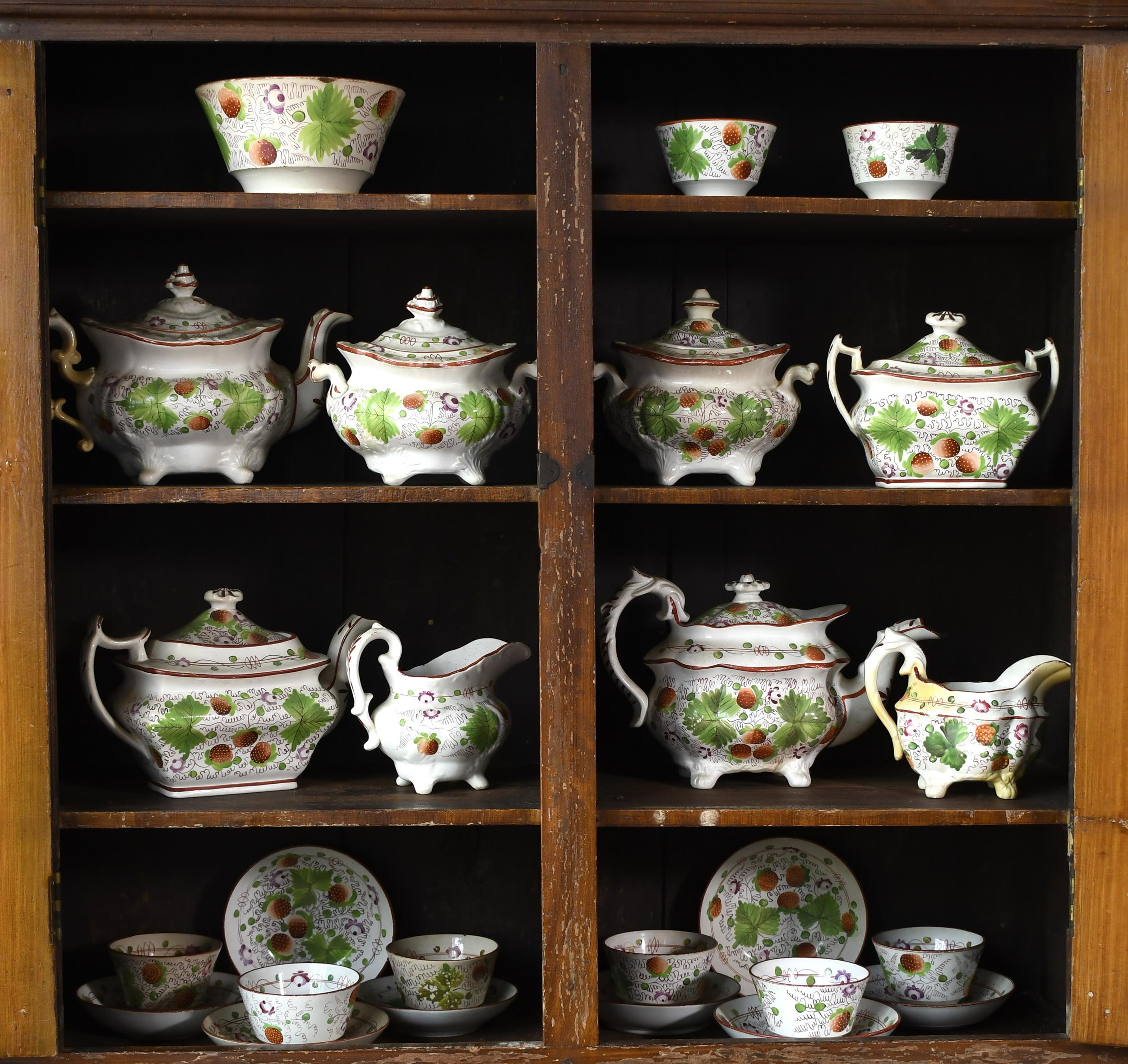 19TH C. STRAWBERRY SOFT PASTE TEA SET.