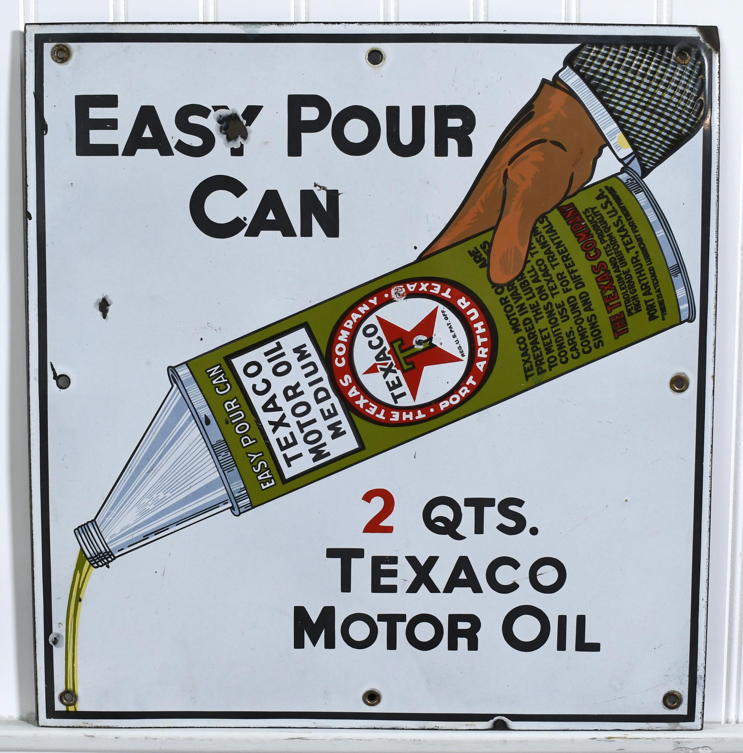 RARE SIGN, TEXACO MOTOR OIL EASY POUR