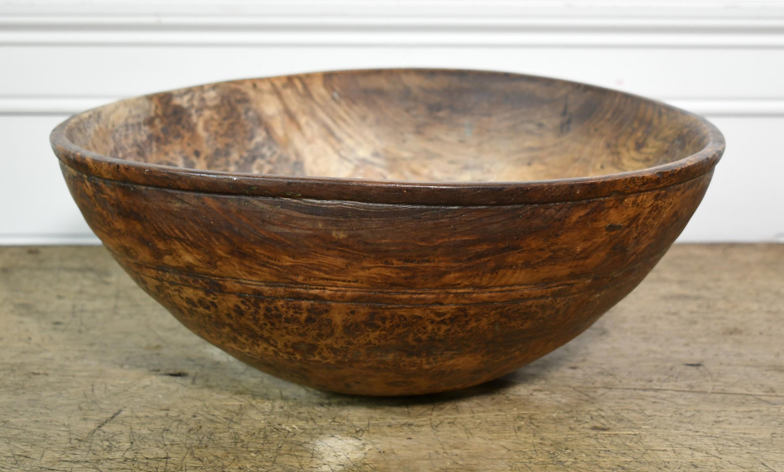 19TH C BURL WOOD BOWL WITH HISTORY  30739f