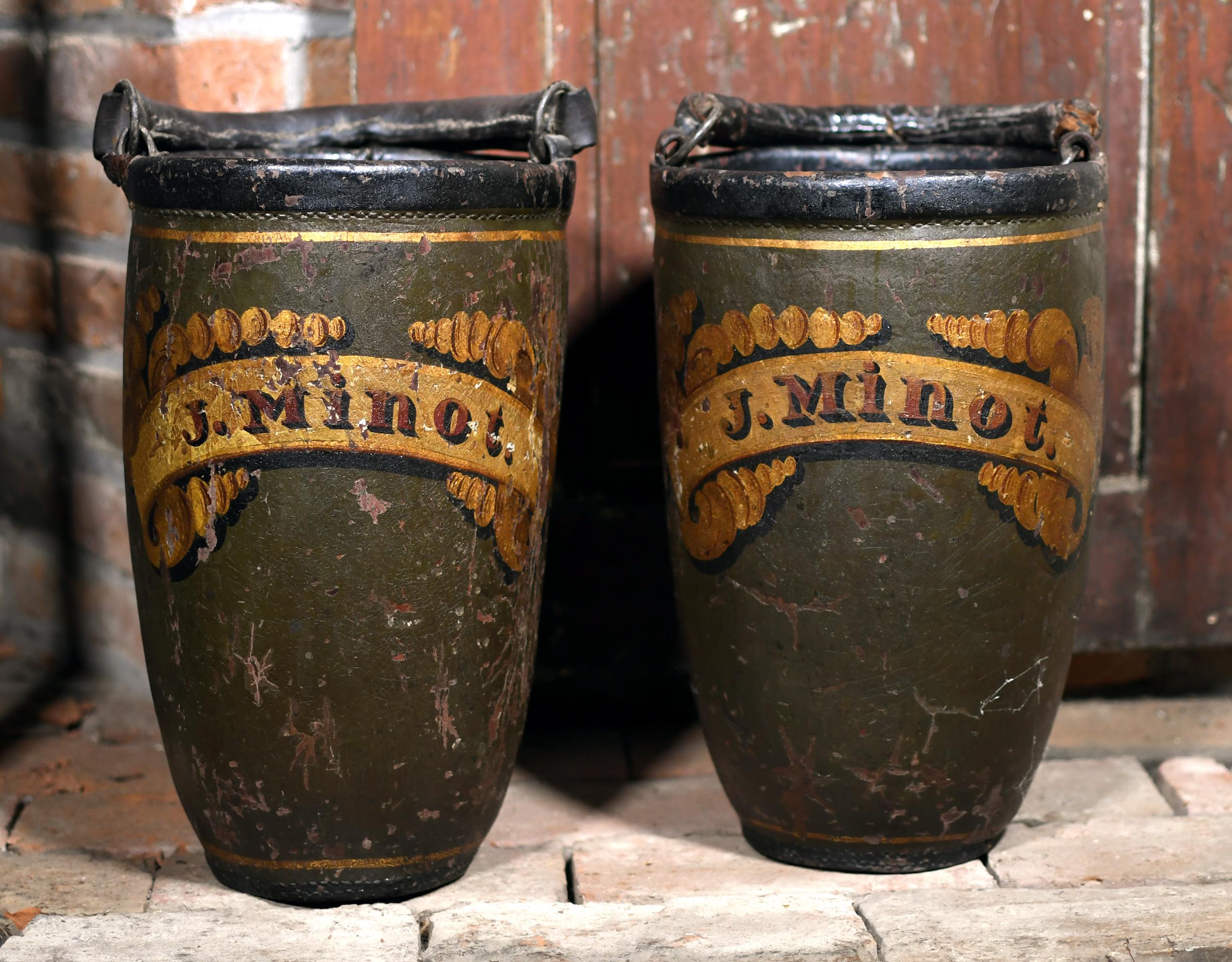 PAIR OF LEATHER FIRE BUCKETS J  3073c1