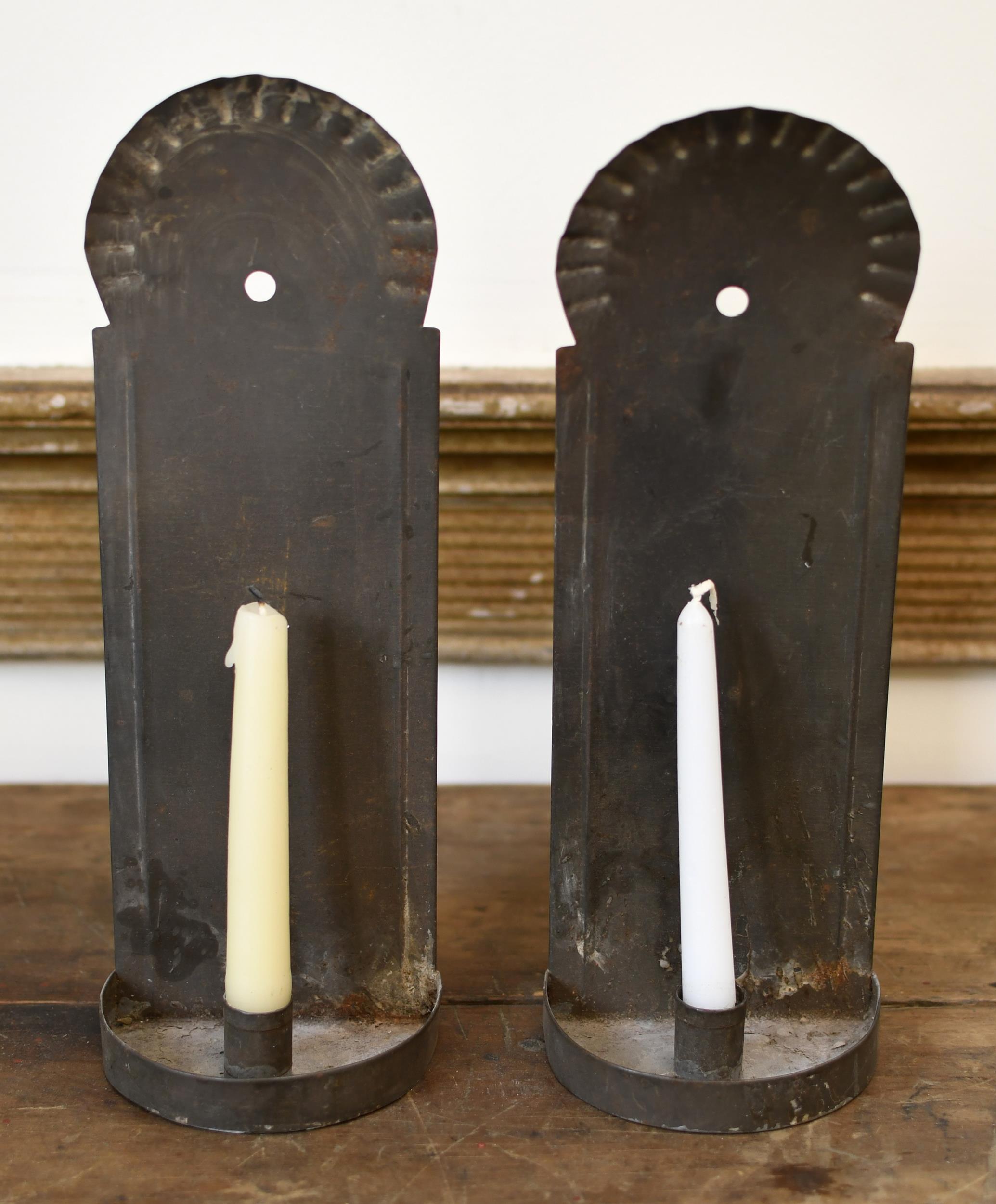 PAIR ANTIQUE TIN WALL CANDLE SCONCES  3073cf