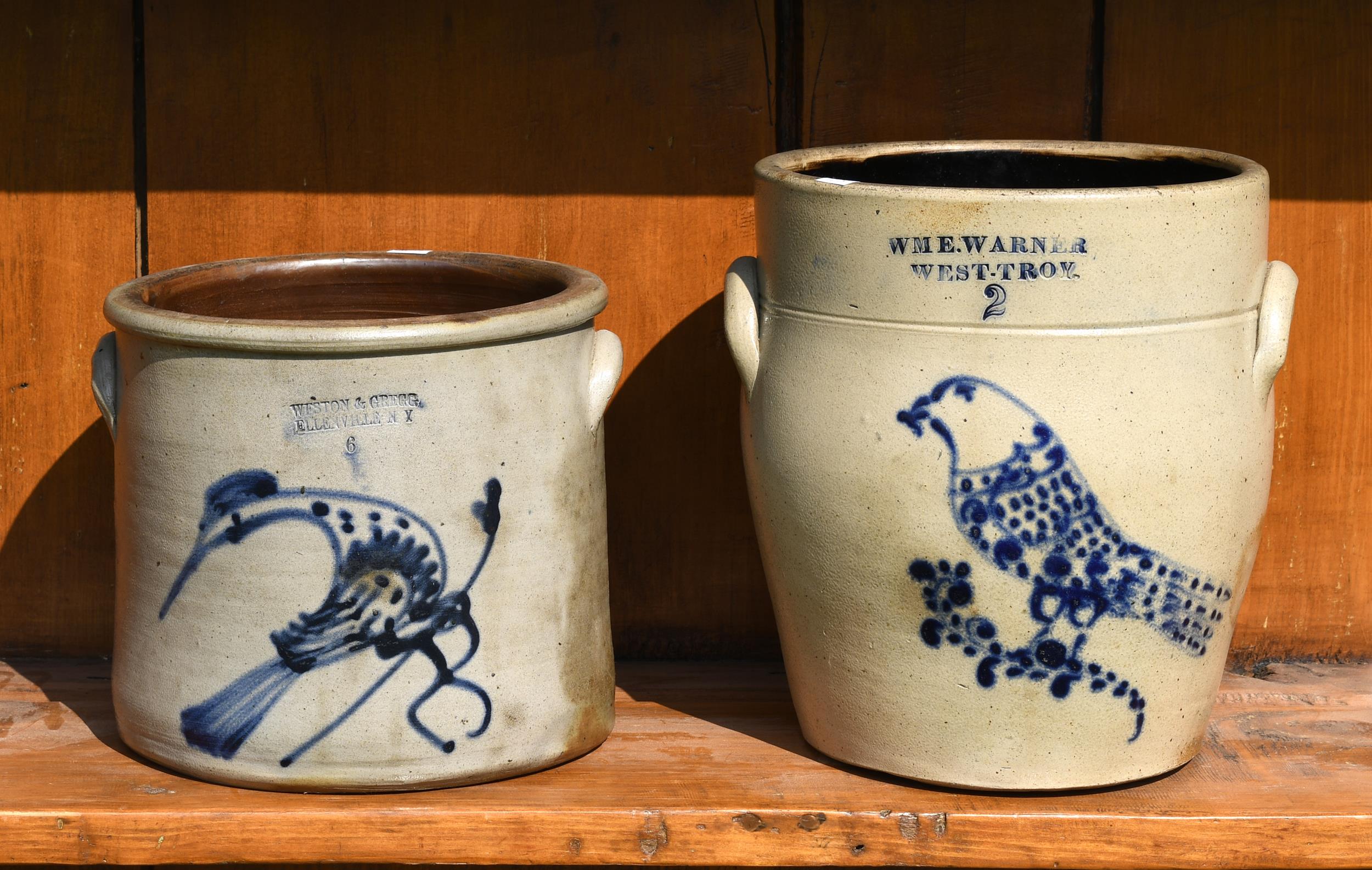 TWO NY STONEWARE CROCKS, WM. WARNER