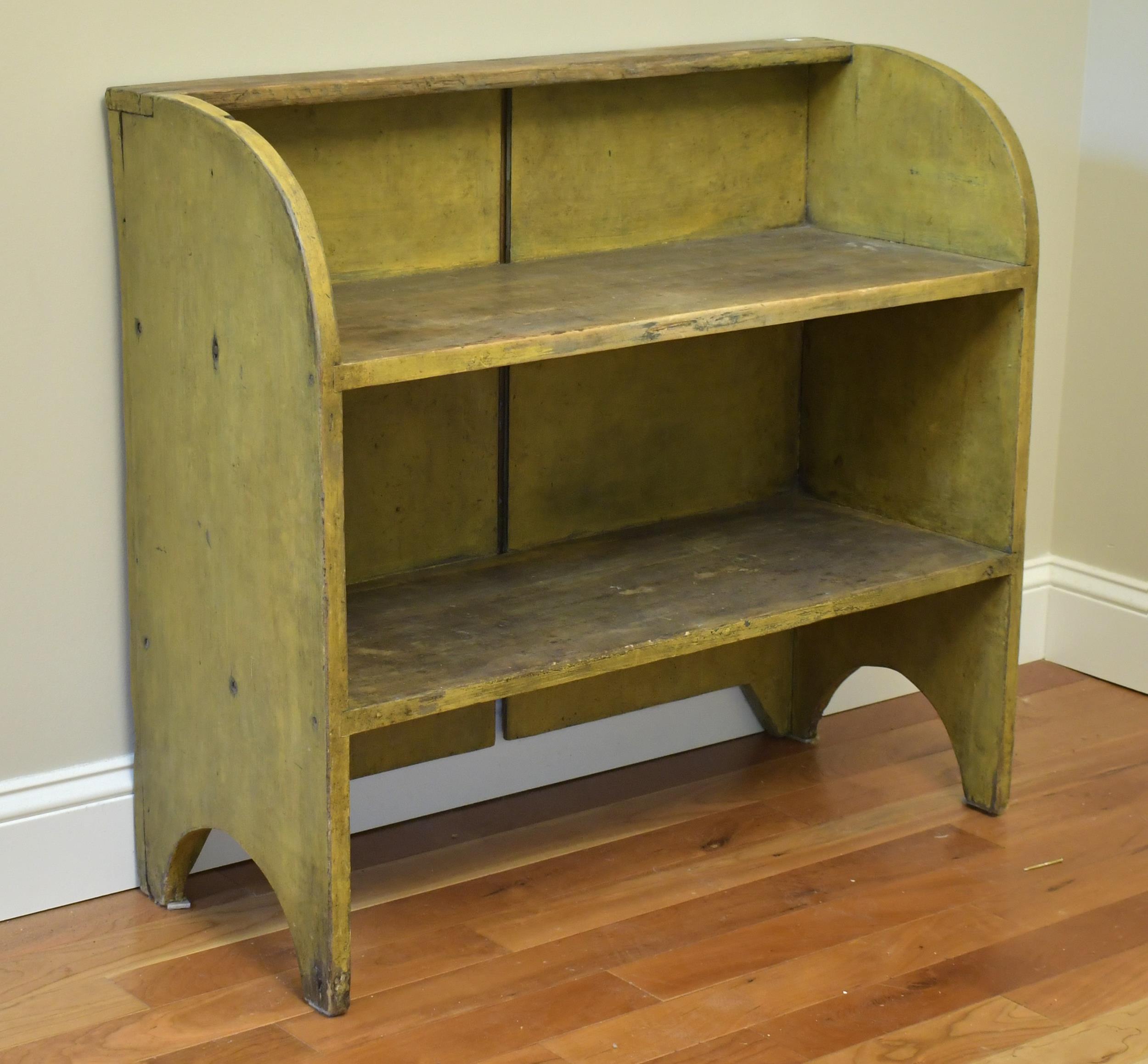 ANTIQUE YELLOW PAINTED BUCKET BENCH.