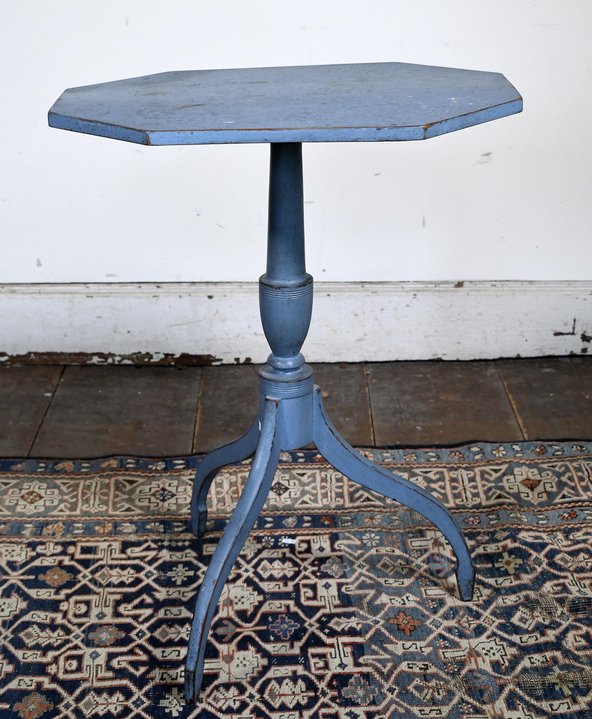 19TH C FEDERAL BLUE PAINTED CANDLESTAND  30741b