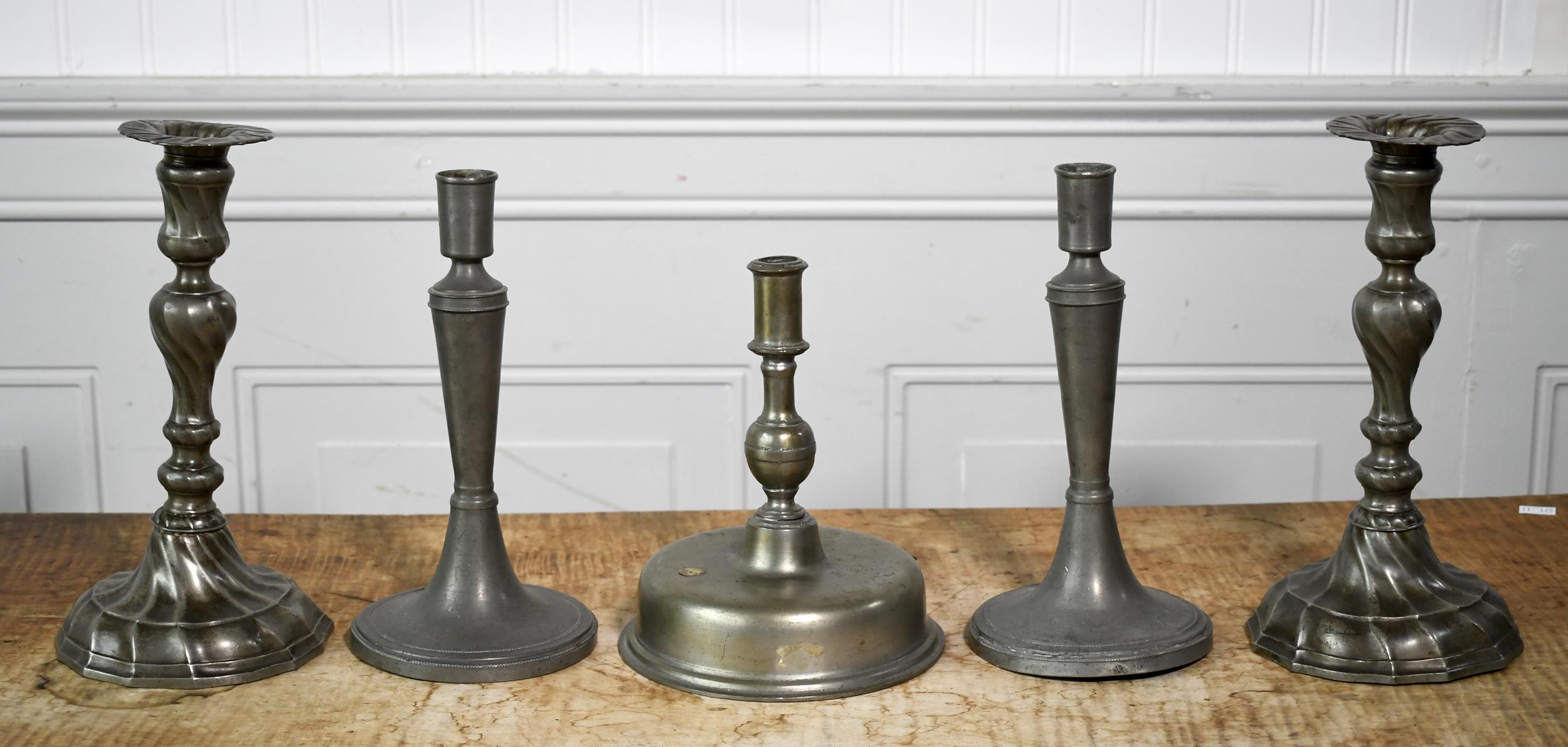 EARLY PEWTER CANDLESTICKS. 17th