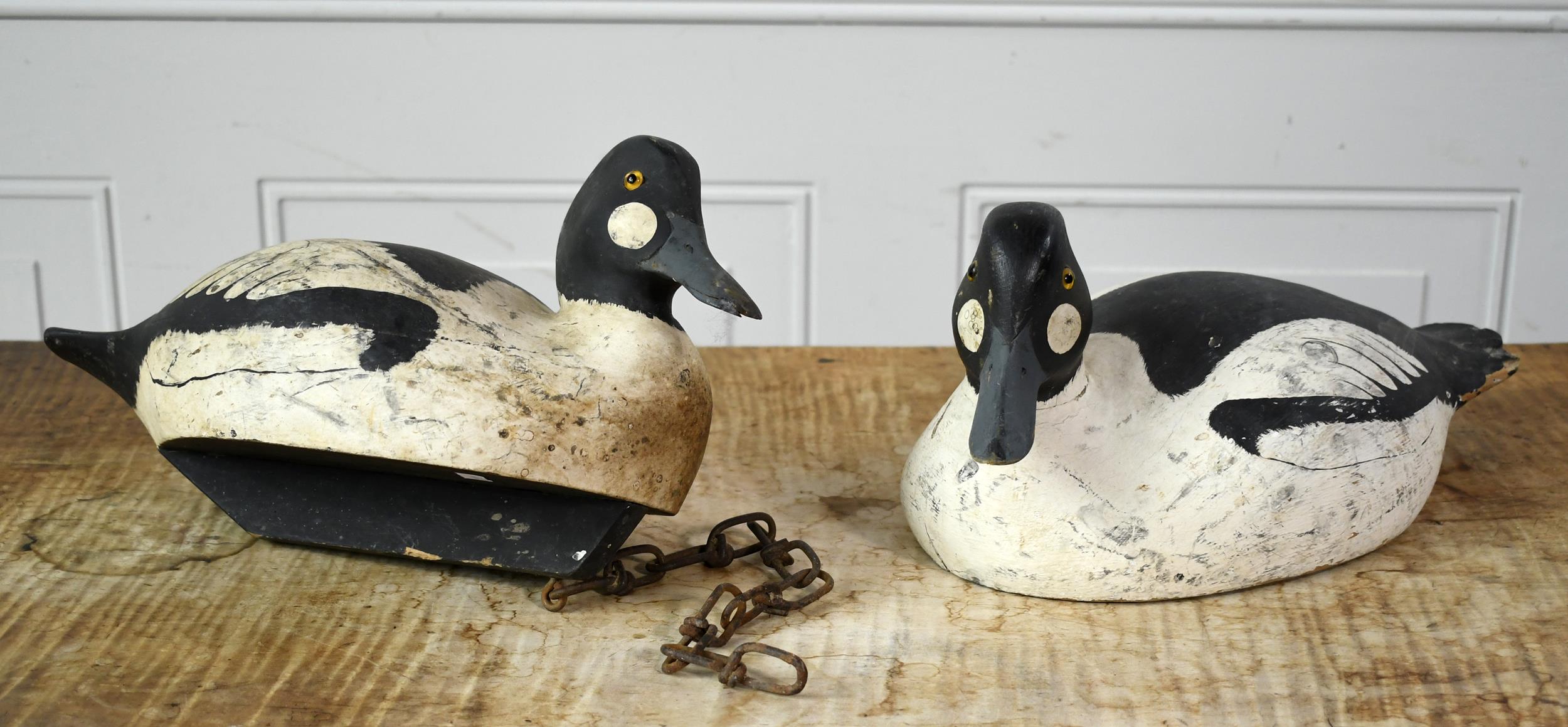 TWO ANTIQUE CARVED AND PAINTED DUCK