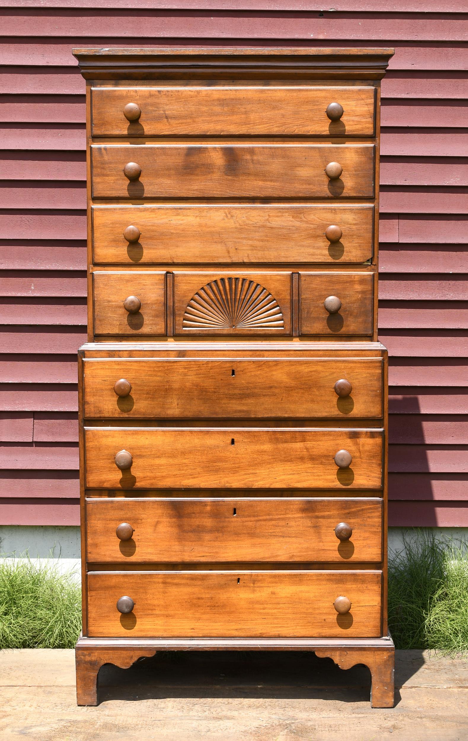 18TH C NH MAPLE CHIPPENDALE CHEST 30747c