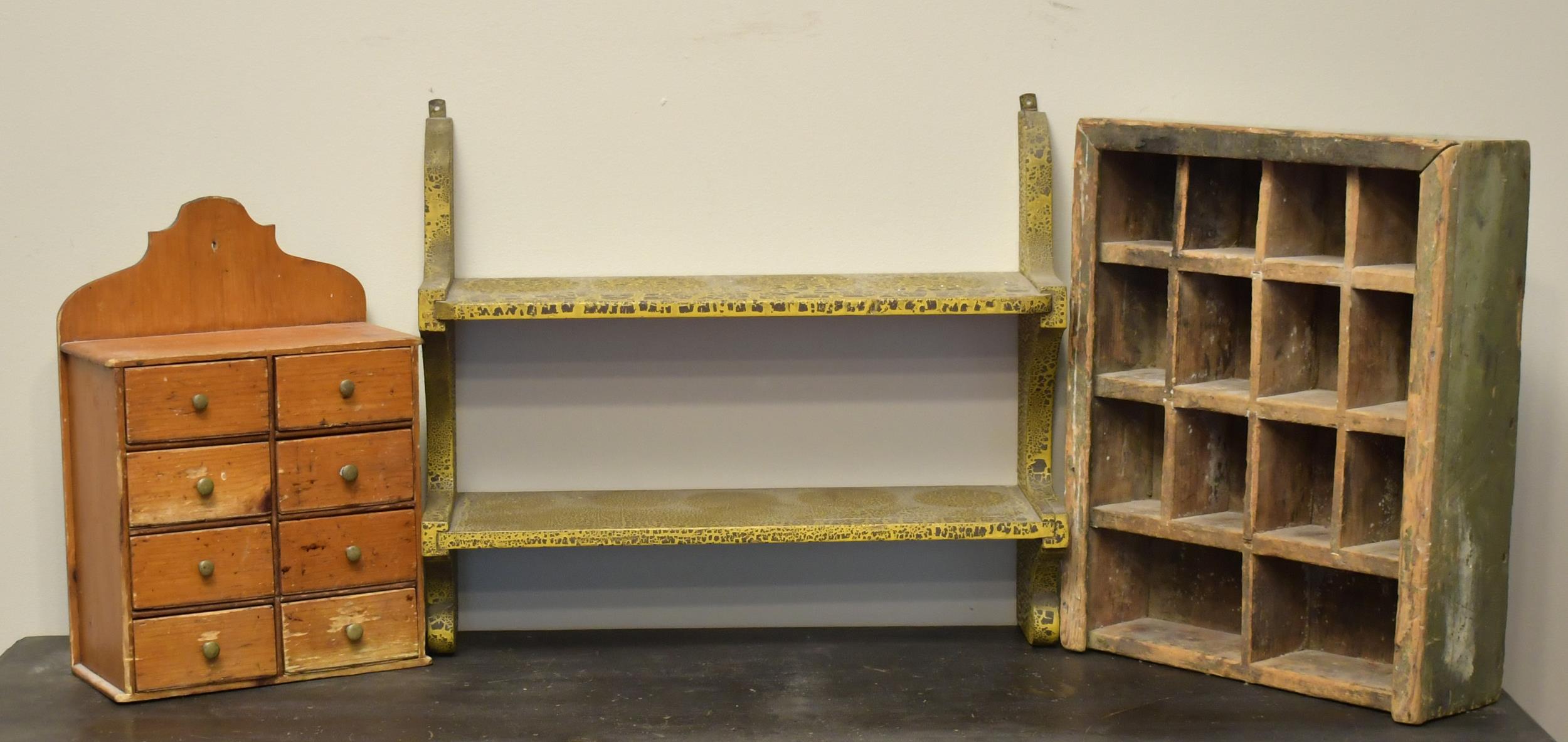 TWO ANTIQUE HANGING SHELVES AND 307484