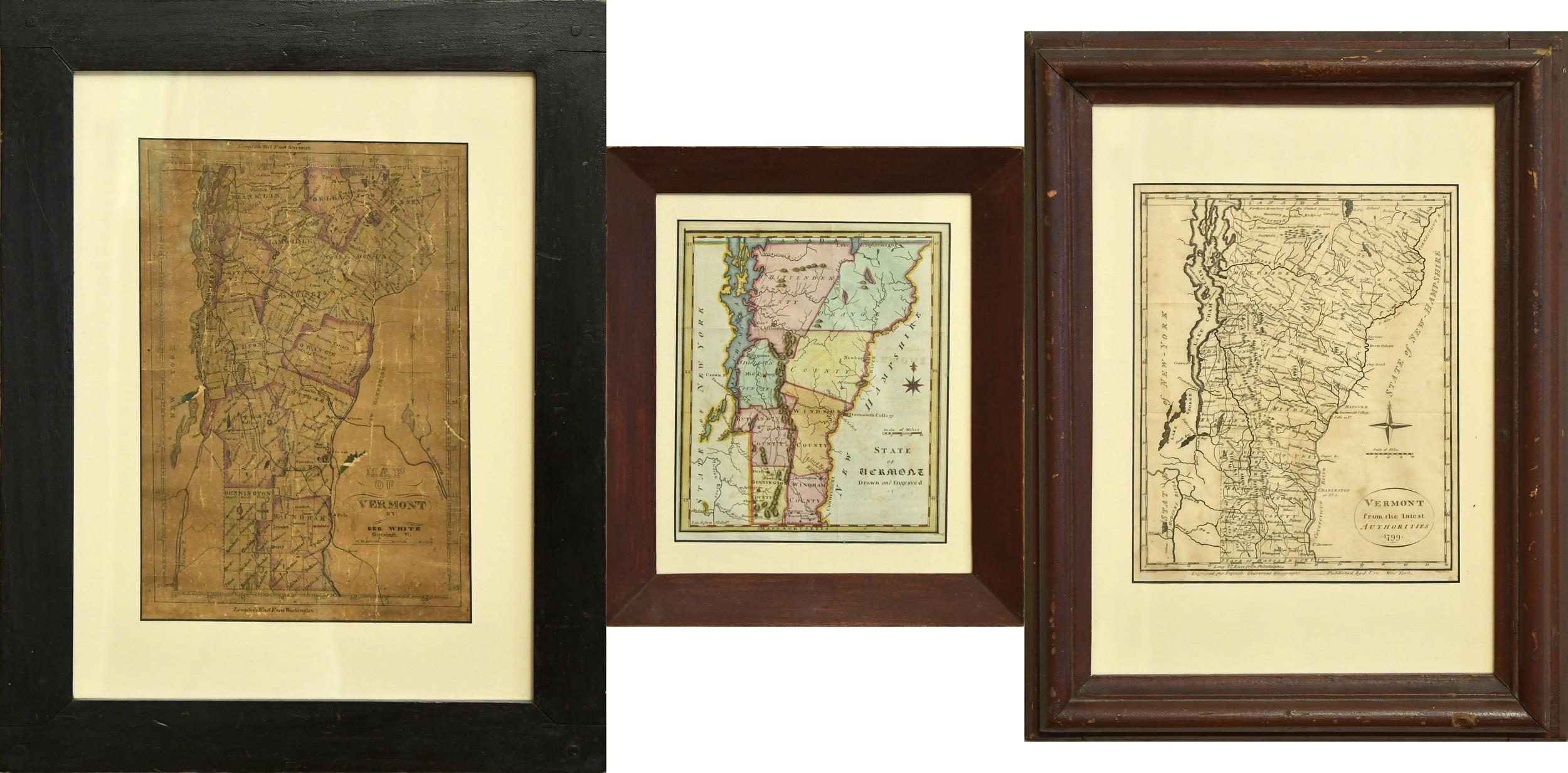 THREE ANTIQUE MAPS OF VERMONT,