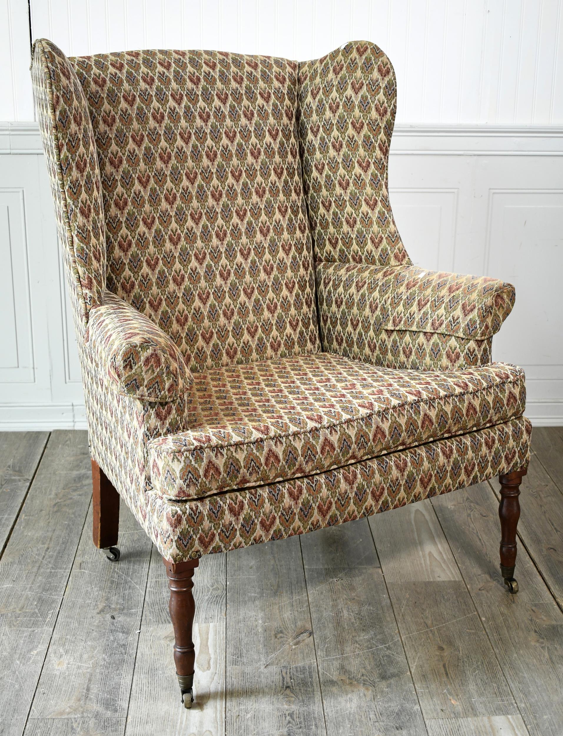 19TH C COUNTRY SHERATON WING CHAIR  307490
