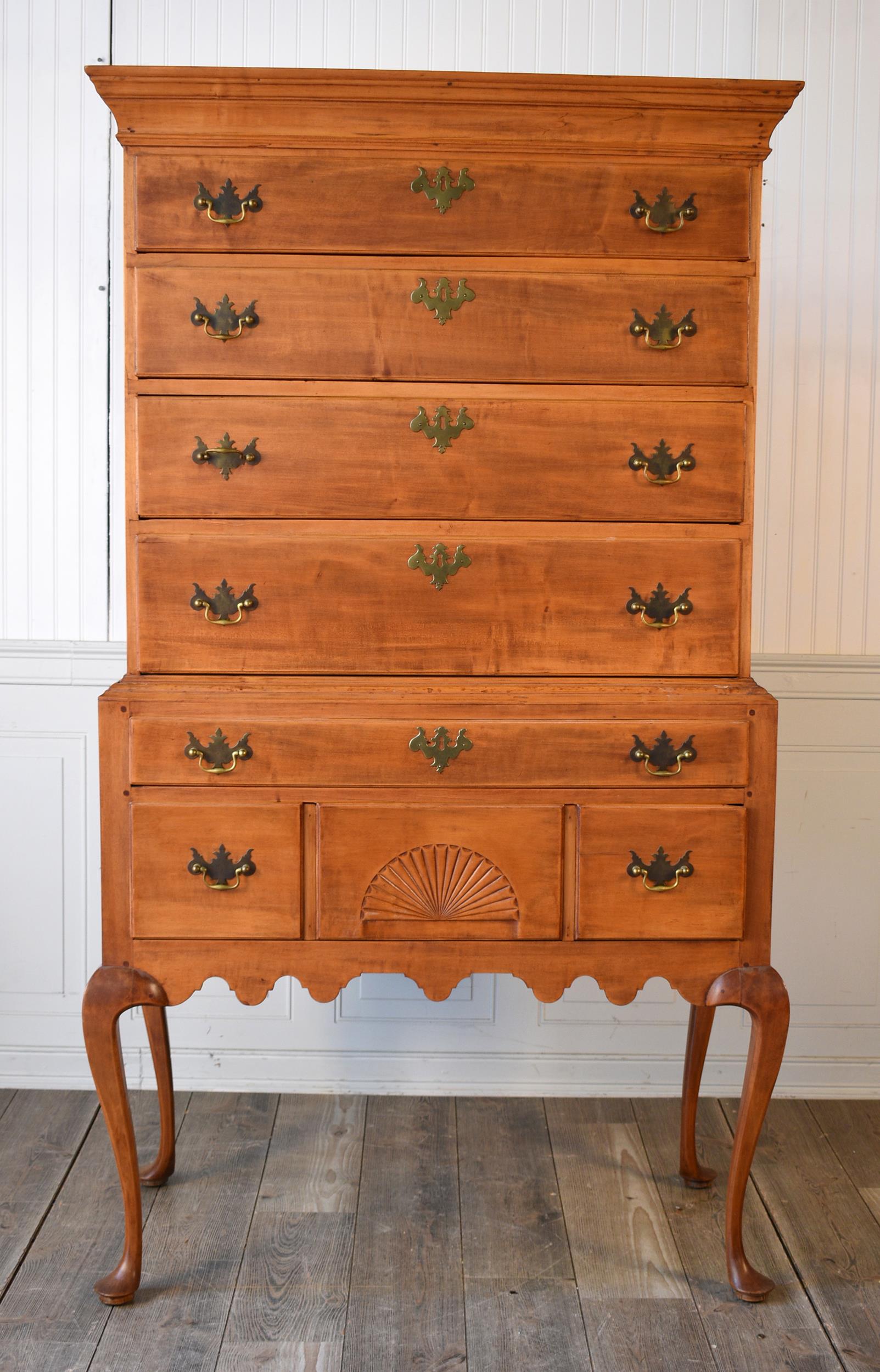 18TH C. TWO PART MAPLE HIGHBOY.