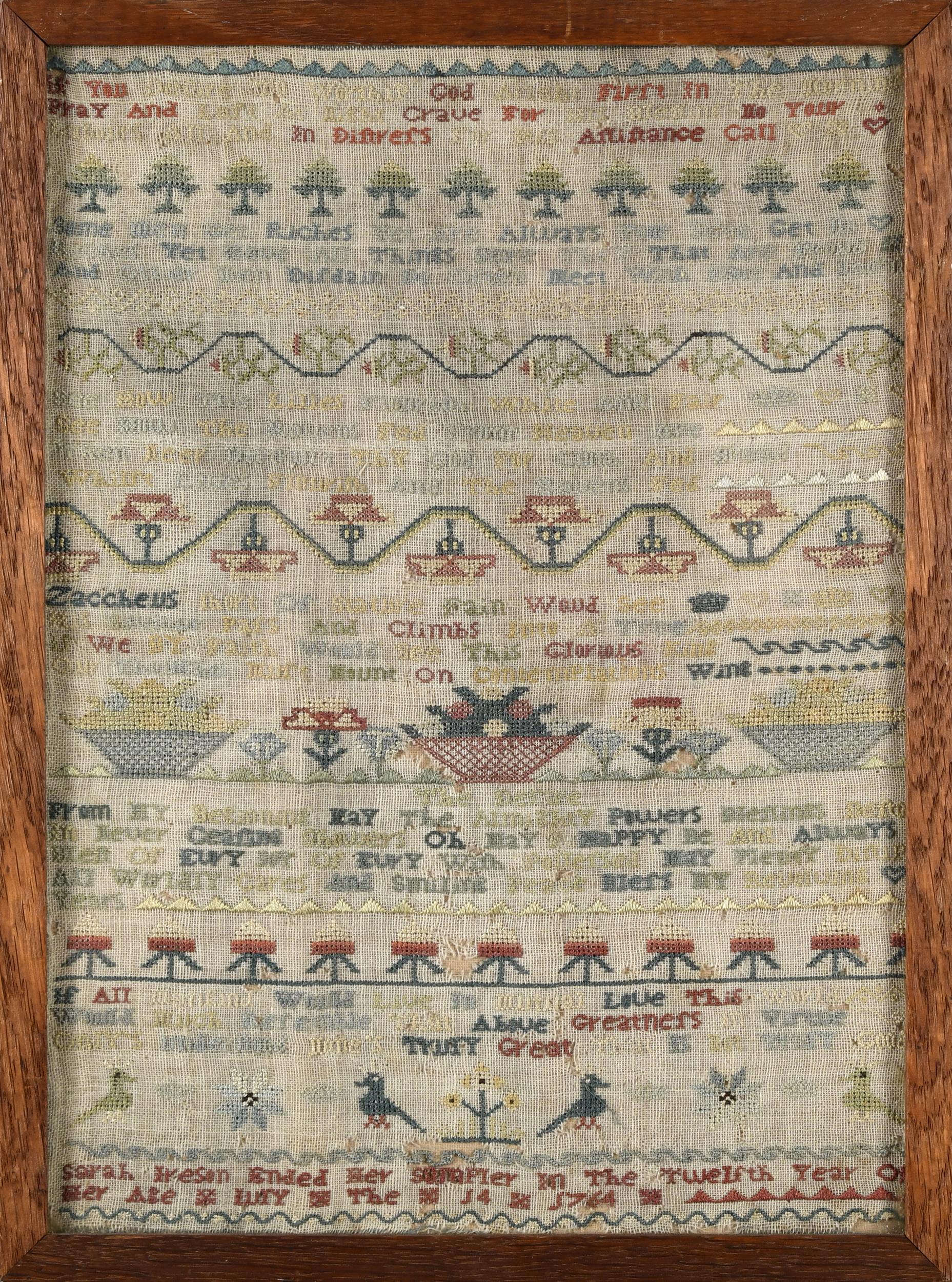 1764 NEEDLEWORK SAMPLER. The work