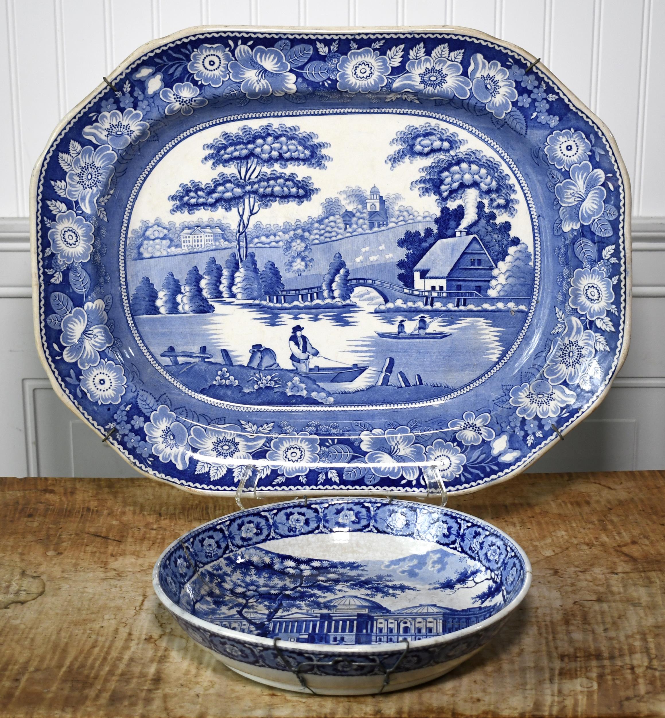TWO ANTIQUE HISTORICAL BLUE STAFFORDSHIRE 3074cc