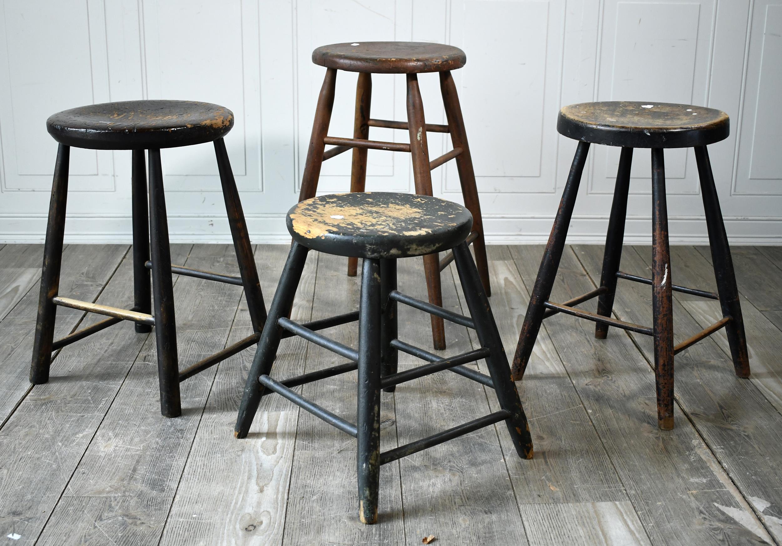 FOUR ANTIQUE COUNTRY STOOLS Primitive 3074f4