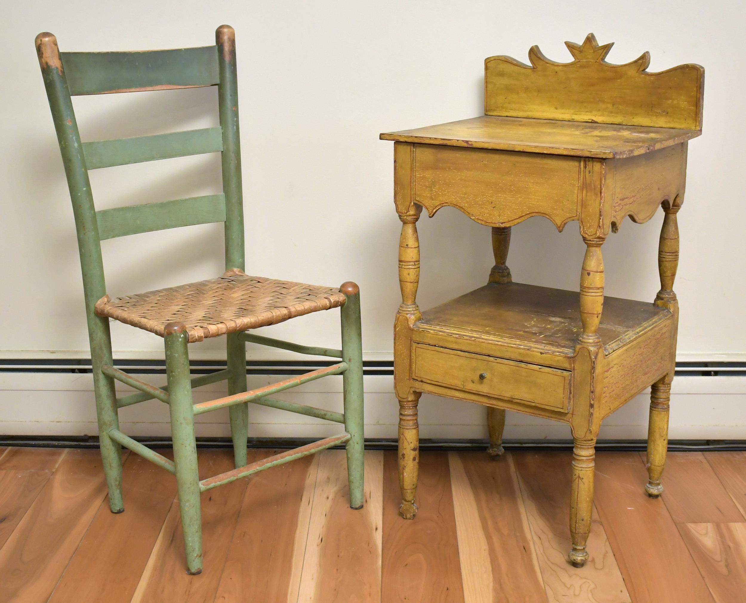 19TH C. MUSTARD PAINTED WASH STAND