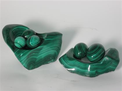 2 abstract carved malachite vessels 4d8b0