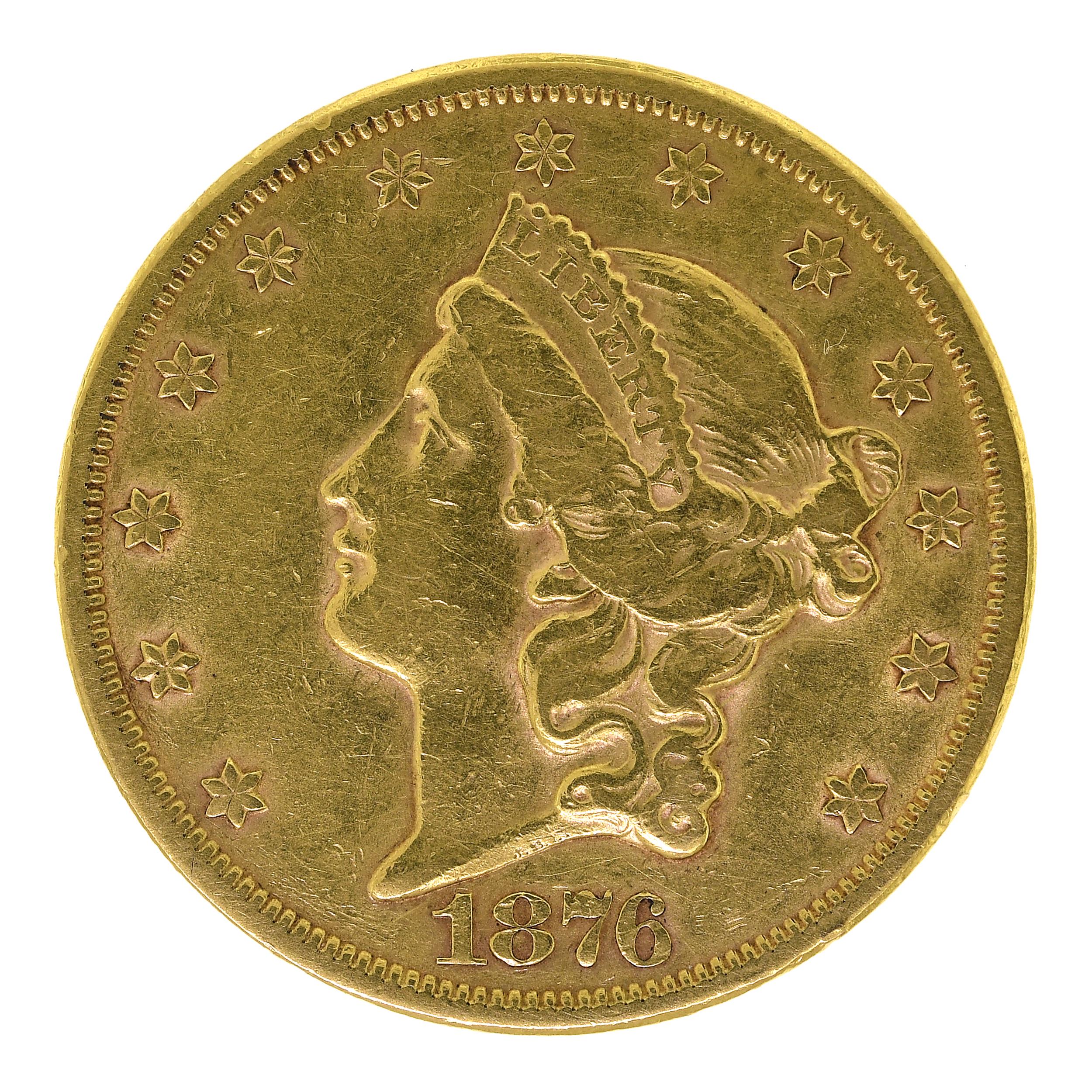 1876 LIBERTY 20 GOLD COIN Antique 307788