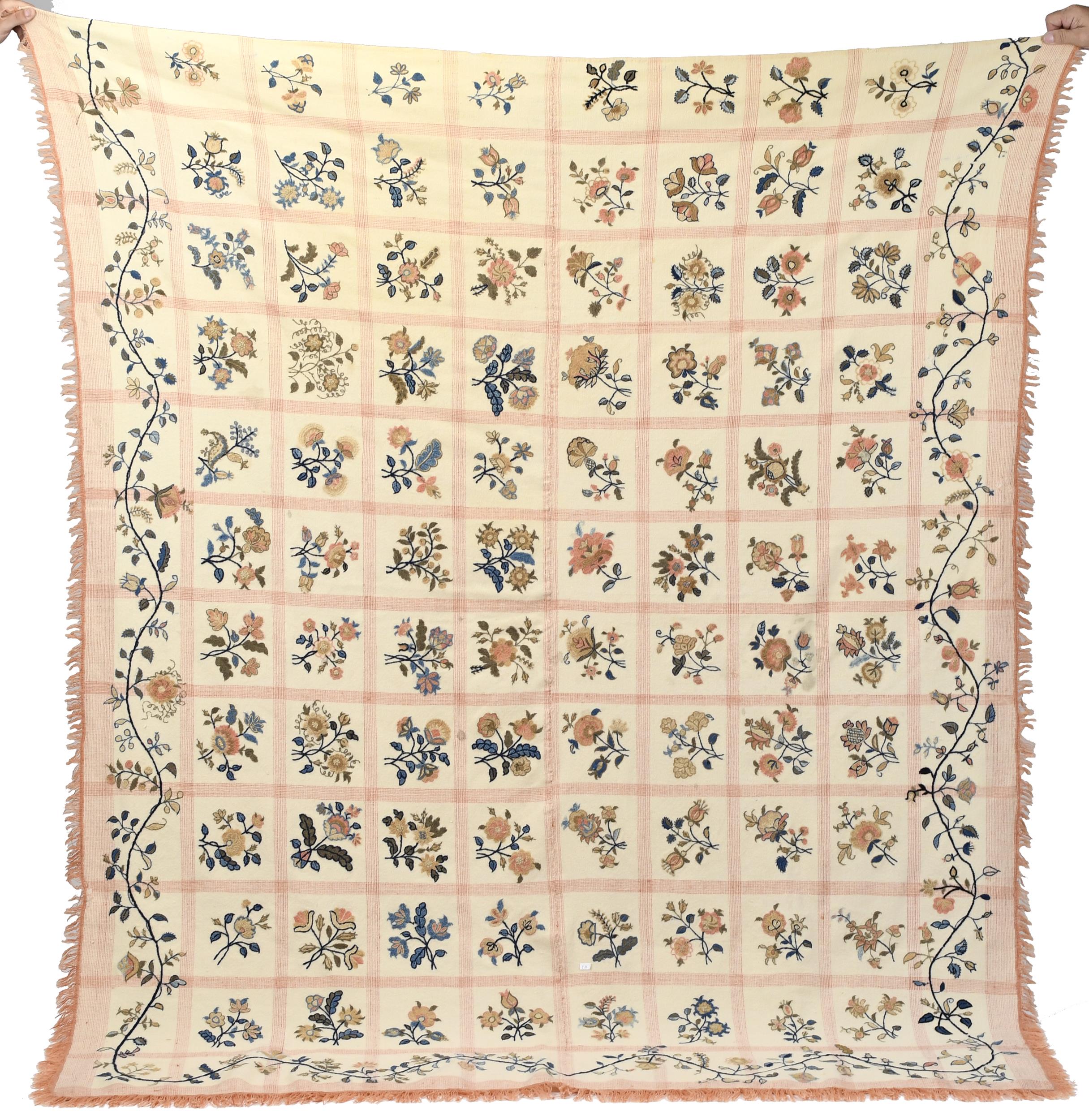 19TH C. POLYCHROME HAND EMBROIDERED