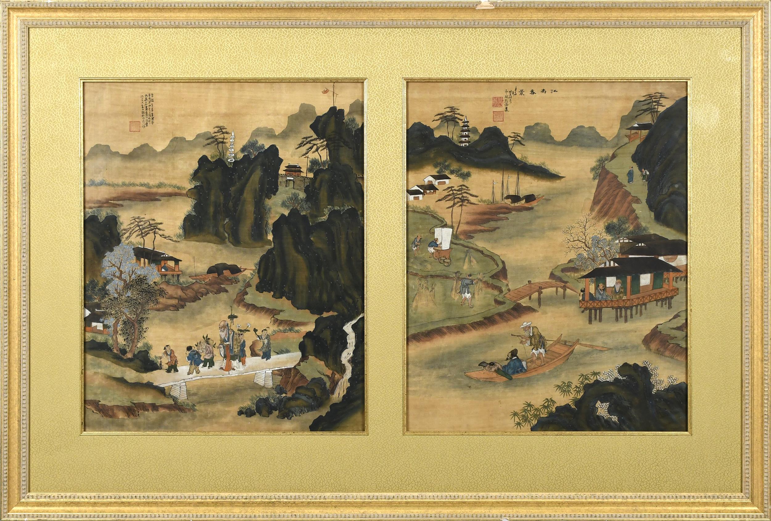 19TH C. CHINESE DIPTYCH PAINTING.