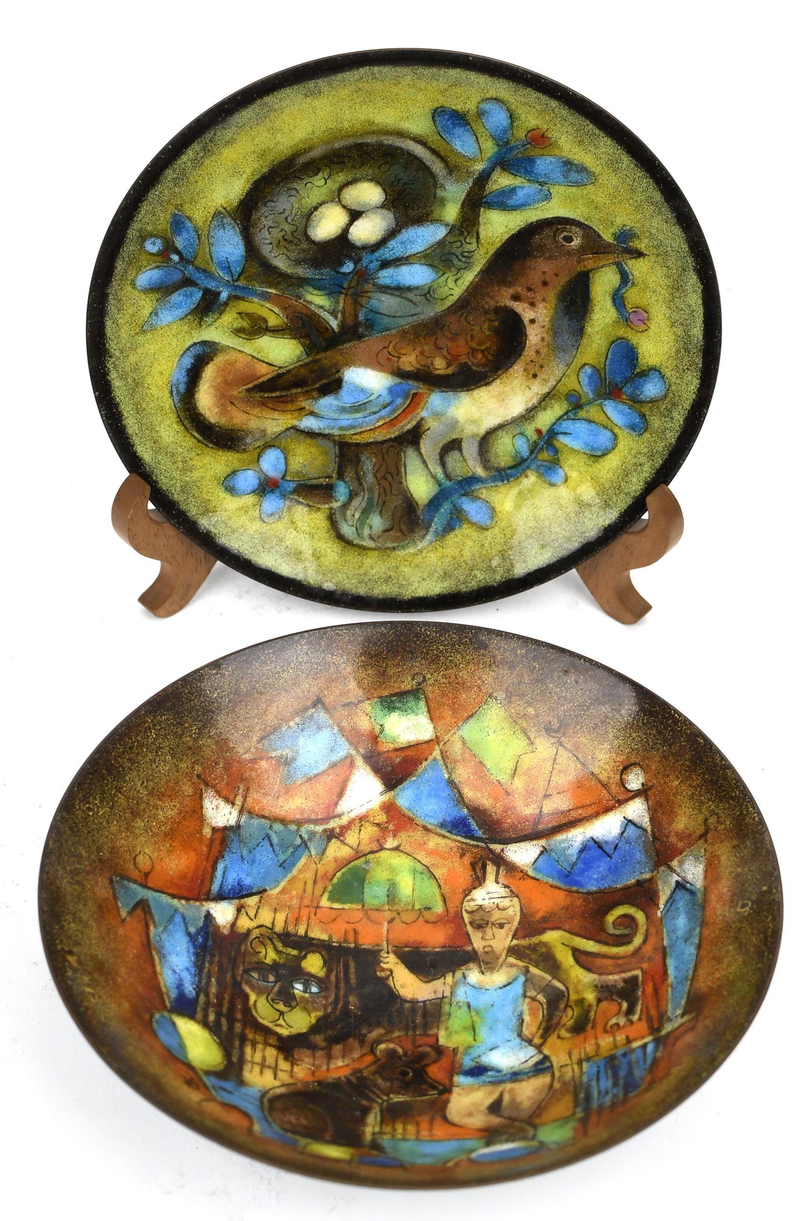 TWO KARL DRERUP ENAMELED BOWLS.