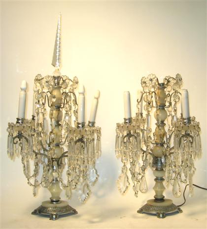 A pair of five light crystal prism table