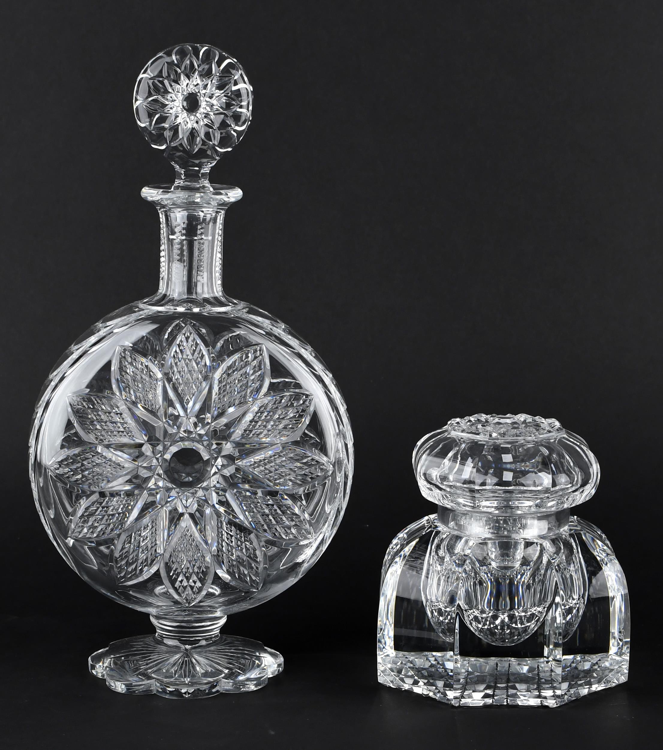 BACCARAT CRYSTAL INKWELL AND DECANTER.