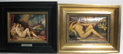 Two decopage framed images of beauties