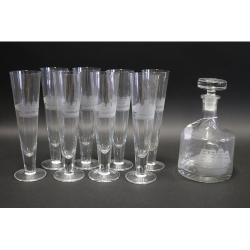 Set of eight tall glasses, each wheel